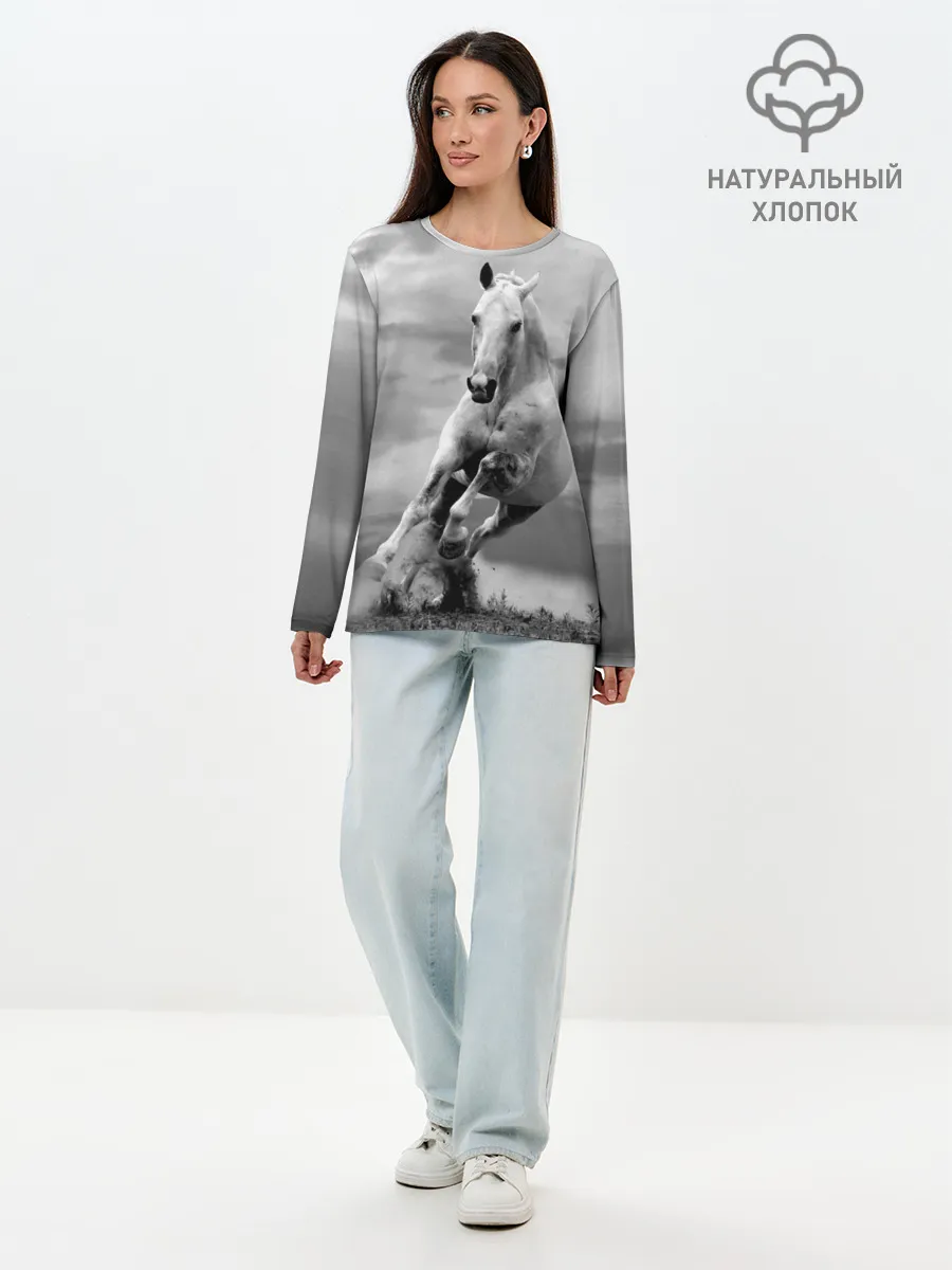Лонгслив женский. Хлопок / Белая лошадь