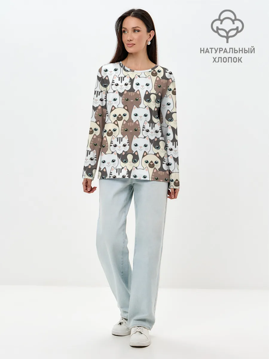 Лонгслив женский. Хлопок / Котики