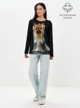 Лонгслив женский. Хлопок / Йоркширский терьер