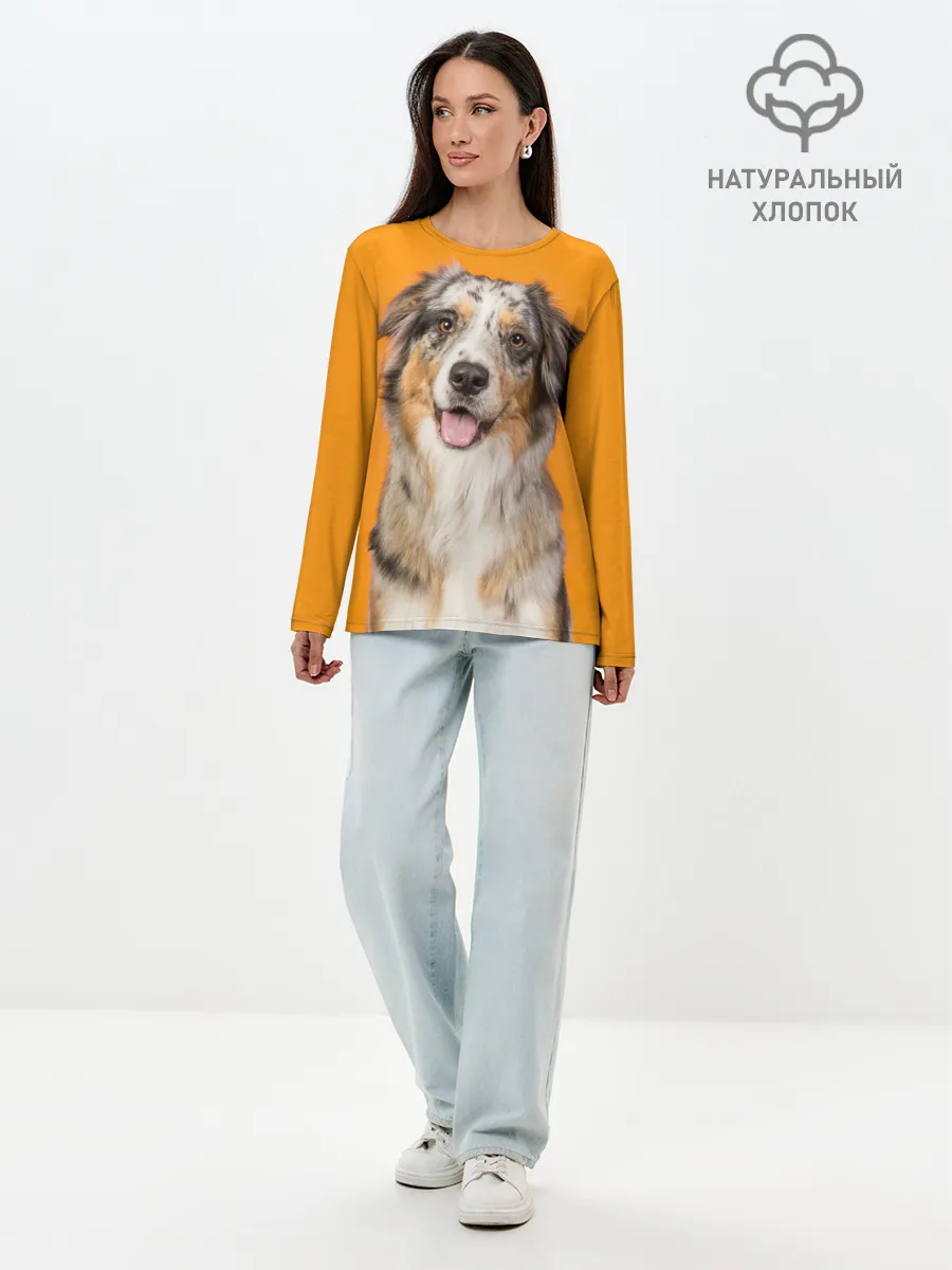 Лонгслив женский. Хлопок / Австралийская овчарка