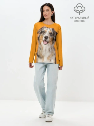 Лонгслив женский. Хлопок / Австралийская овчарка