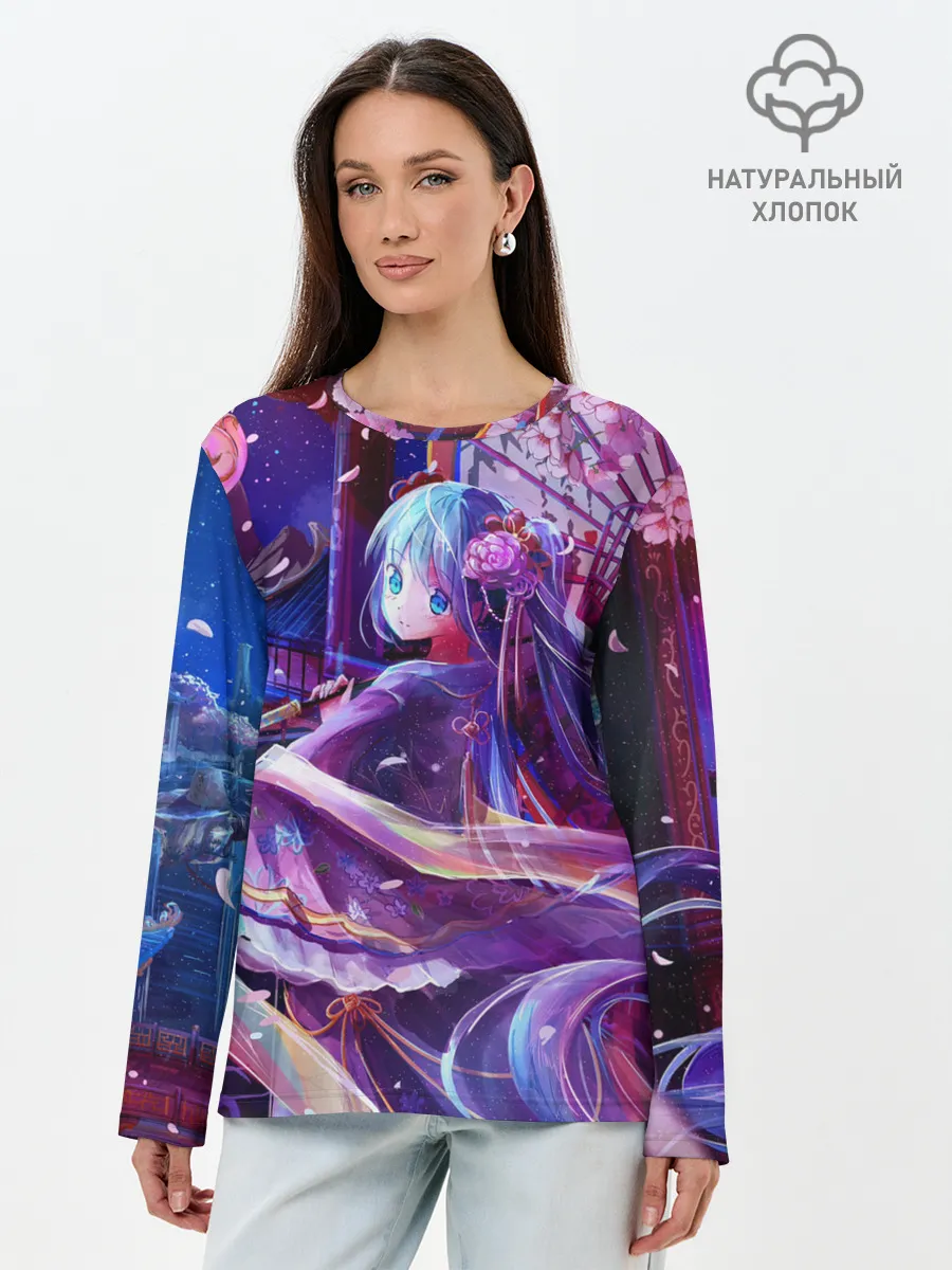 Лонгслив женский. Хлопок / Волшебная Хацуне Мику