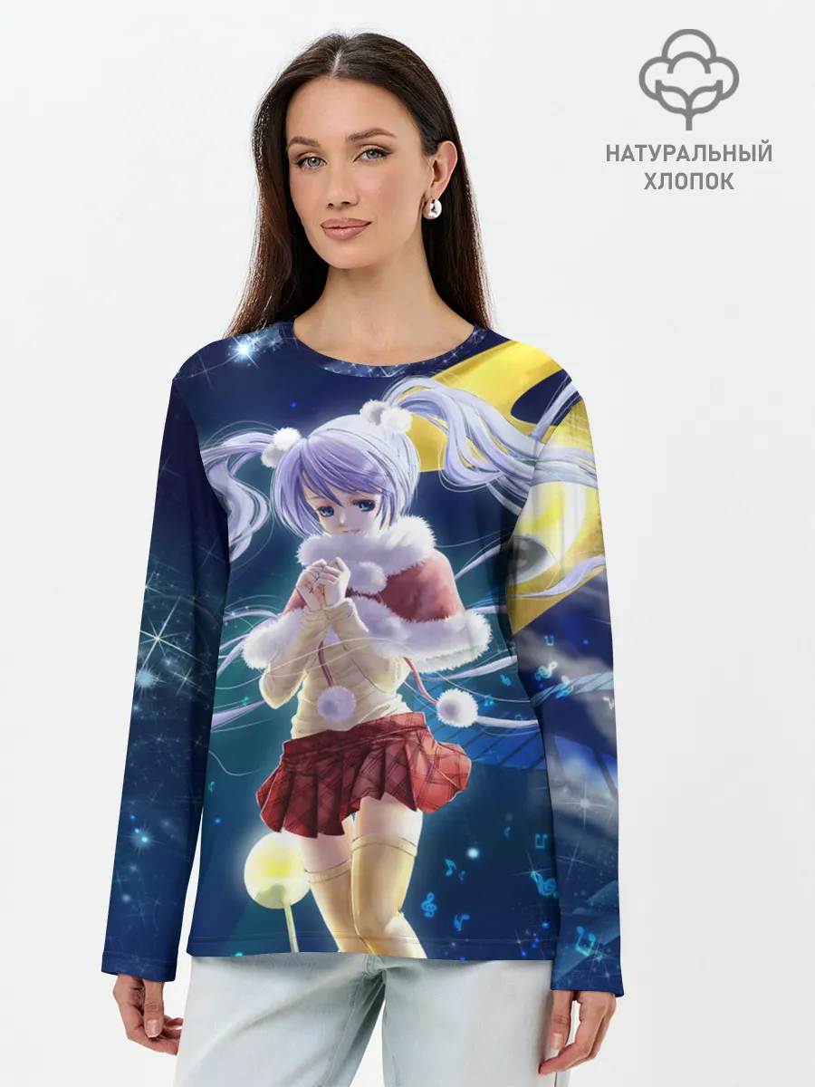Лонгслив женский. Хлопок / Зайчик и Хацуне Мику