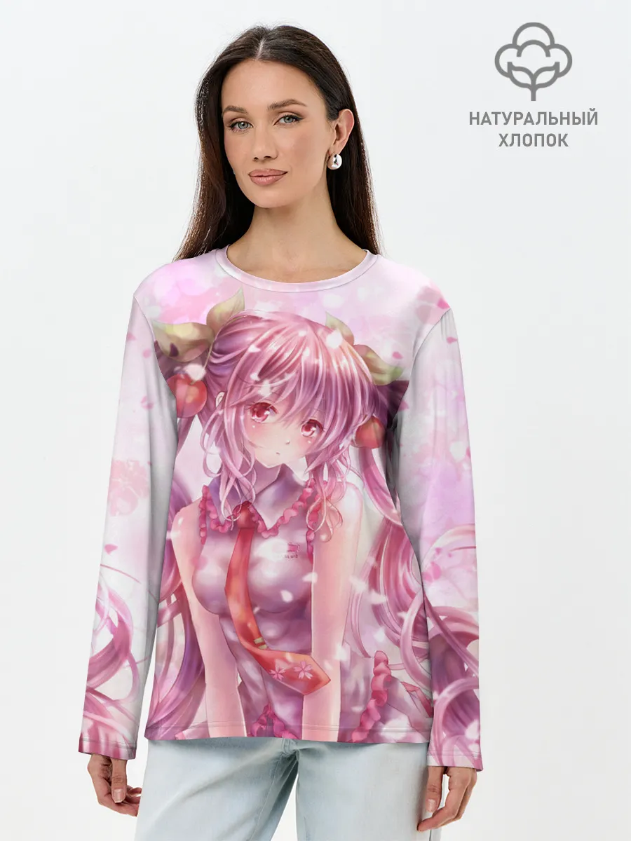 Лонгслив женский. Хлопок / Ванильная Hatsune Miku
