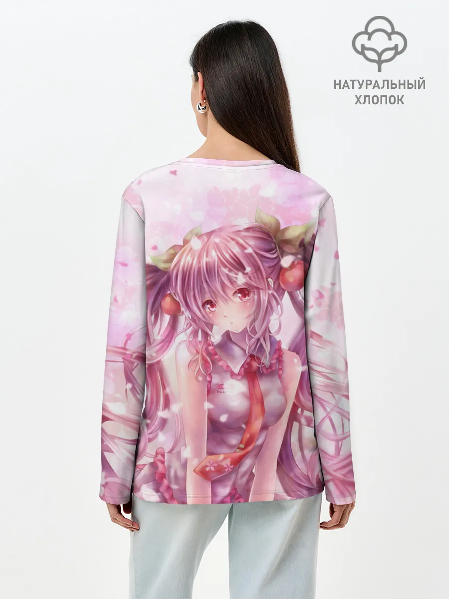 Лонгслив женский. Хлопок / Ванильная Hatsune Miku