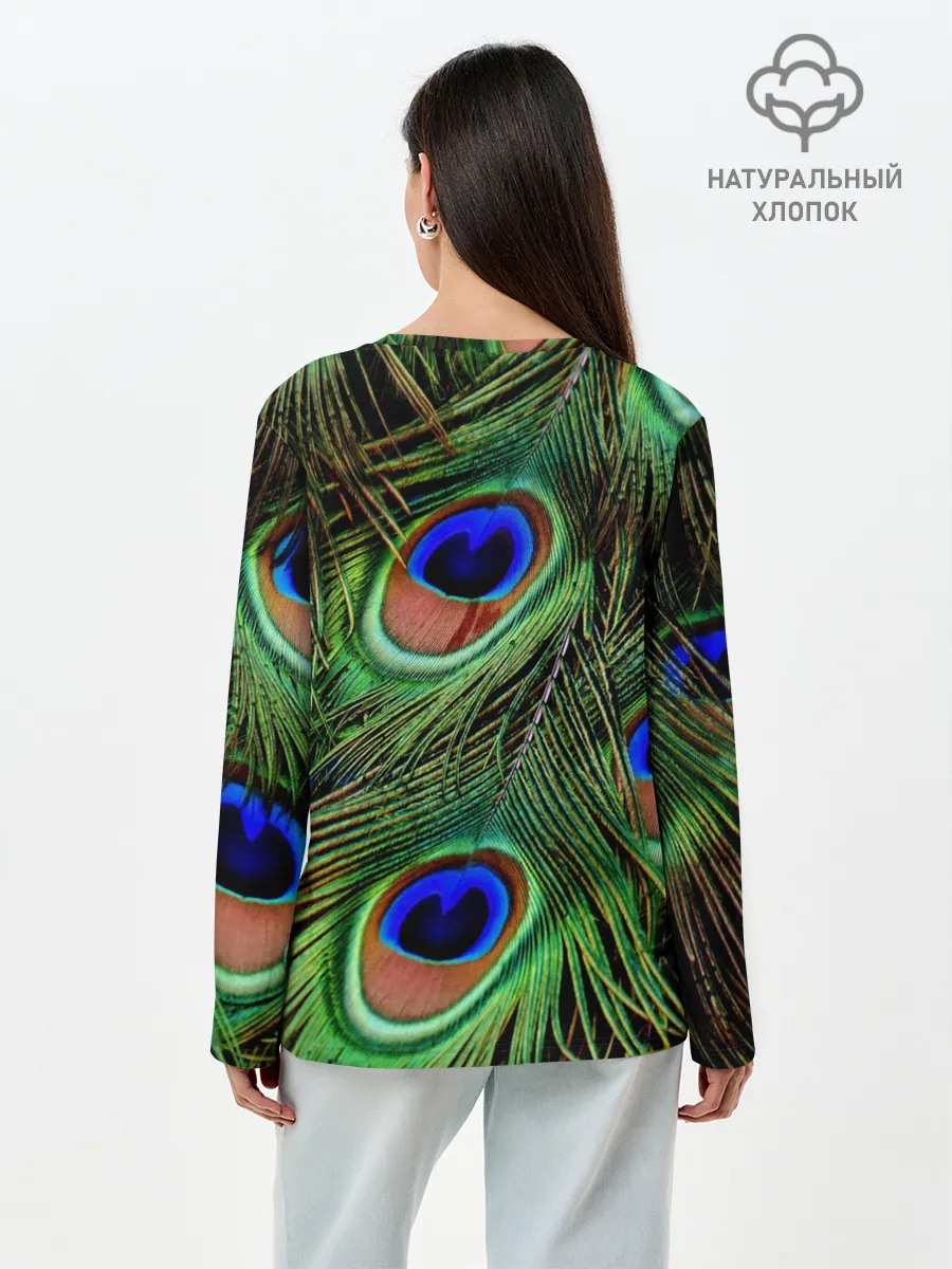 Лонгслив женский. Хлопок / Перья павлина #1