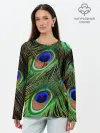 Лонгслив женский. Хлопок / Перья павлина #1