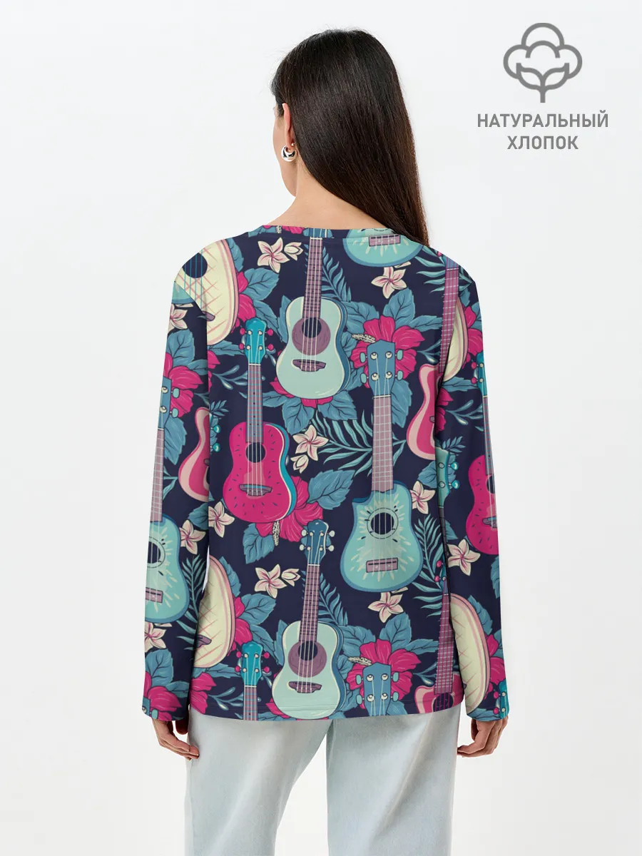Лонгслив женский. Хлопок / Укулеле фруктовые