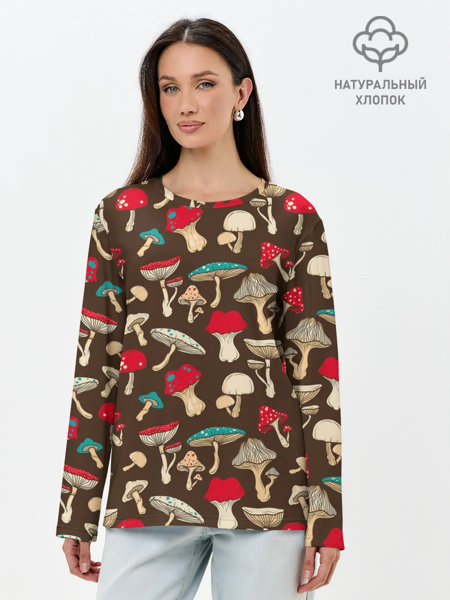 Лонгслив женский. Хлопок / Грибы
