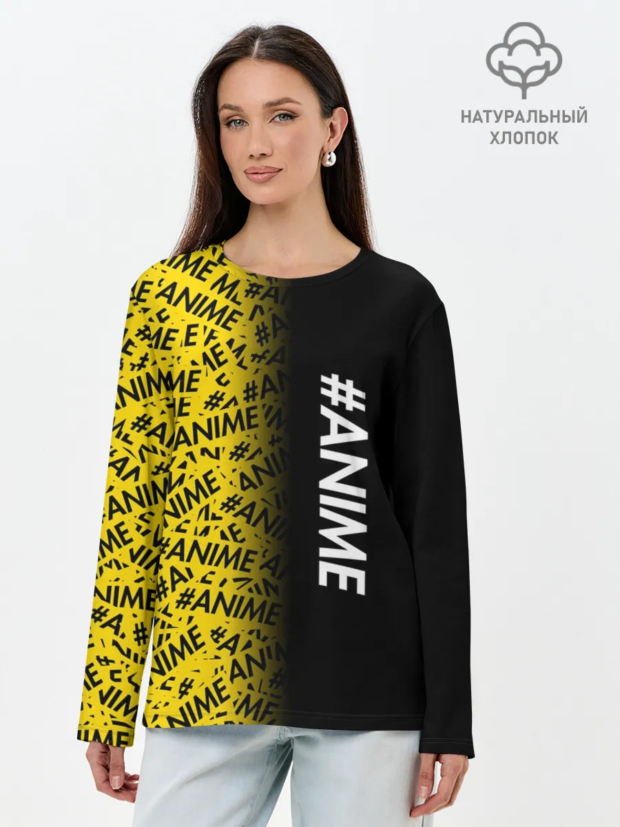 Лонгслив женский. Хлопок / ANIME pattern text