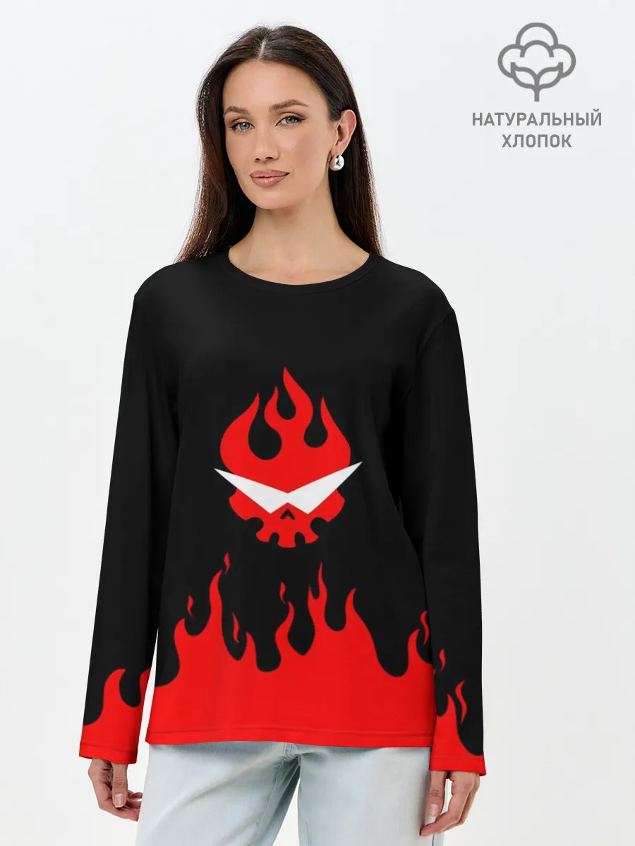 Лонгслив женский. Хлопок / Гуррен Лаганн языки пламени
