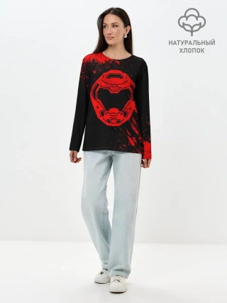 Лонгслив женский. Хлопок / DOOM - Шлем