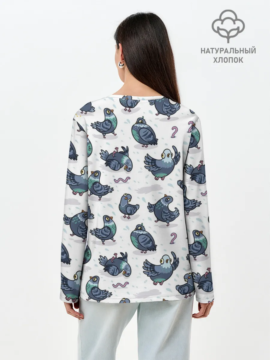 Лонгслив женский. Хлопок / Голуби