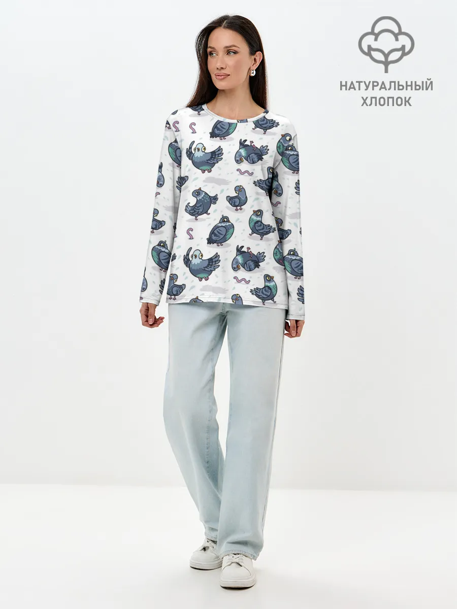 Лонгслив женский. Хлопок / Голуби