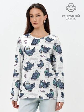 Лонгслив женский. Хлопок / Голуби