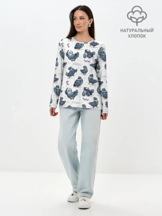 Лонгслив женский. Хлопок / Голуби