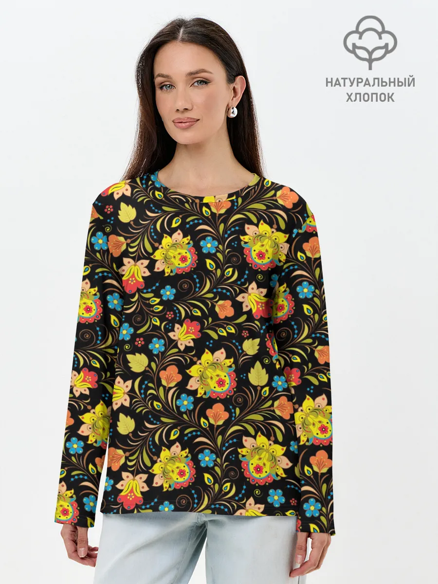 Лонгслив женский. Хлопок / Хохлома