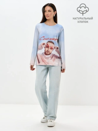 Лонгслив женский. Хлопок / Свик /Самолеты/