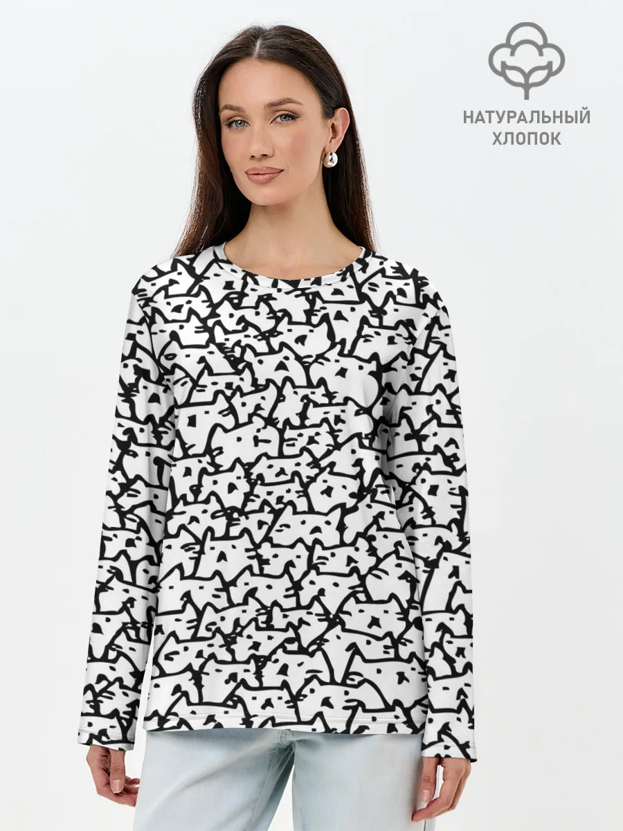 Лонгслив женский. Хлопок / Котики