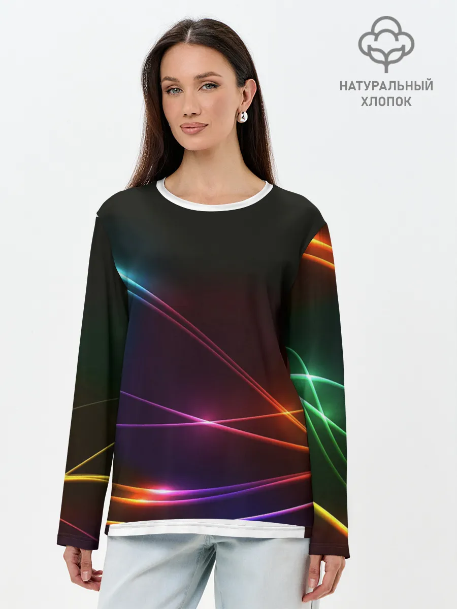Лонгслив женский. Хлопок / Неоновые Линии