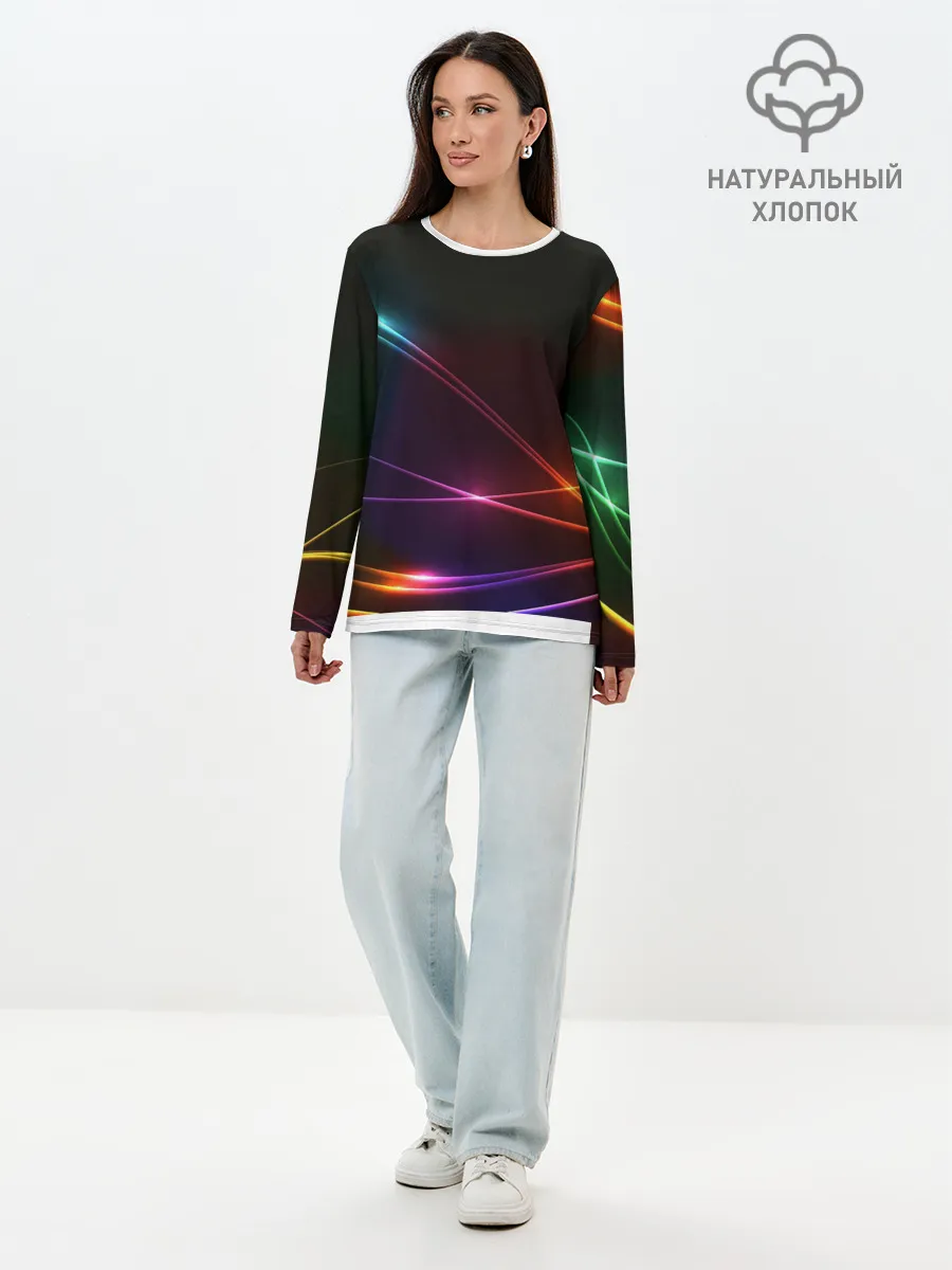 Лонгслив женский. Хлопок / Неоновые Линии