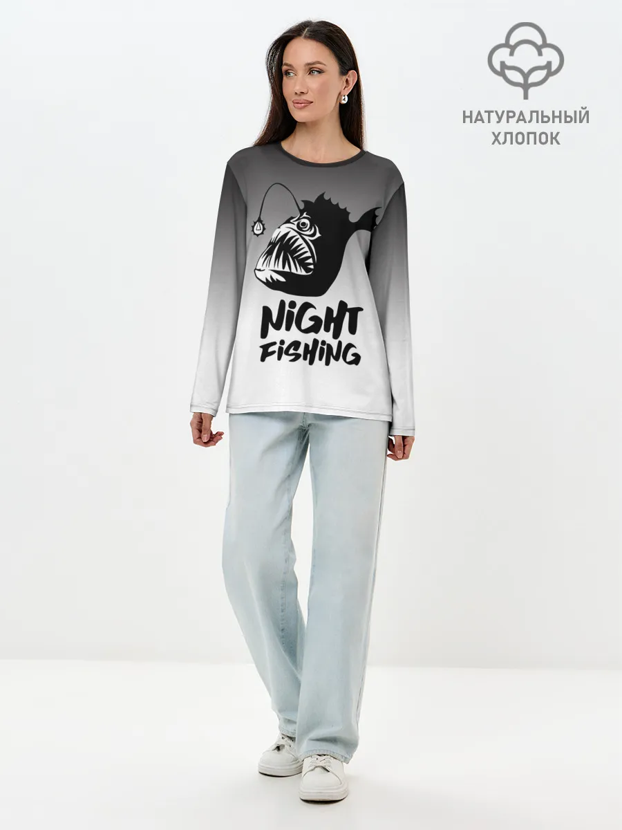 Лонгслив женский. Хлопок / Рыба удильщик