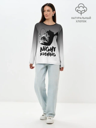 Лонгслив женский. Хлопок / Рыба удильщик