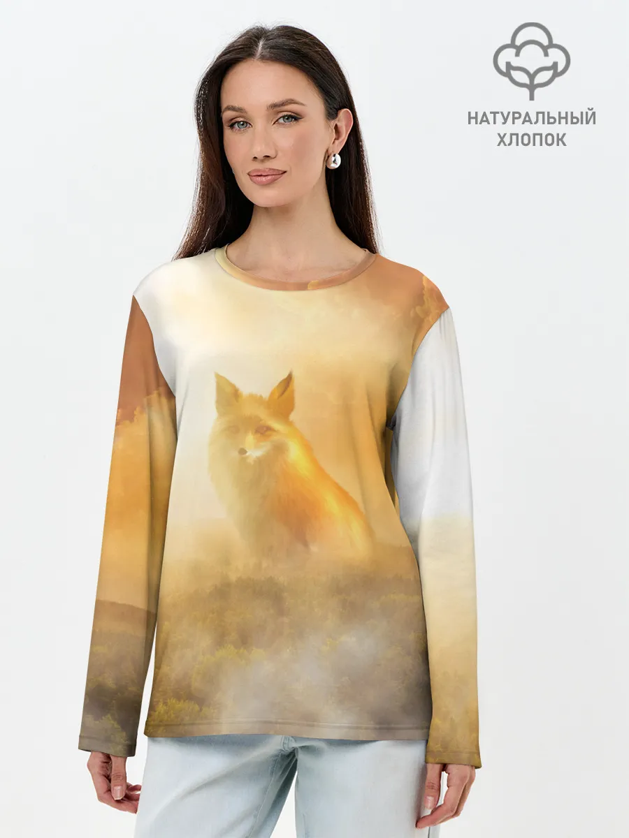 Лонгслив женский. Хлопок / Лисичка в тумане