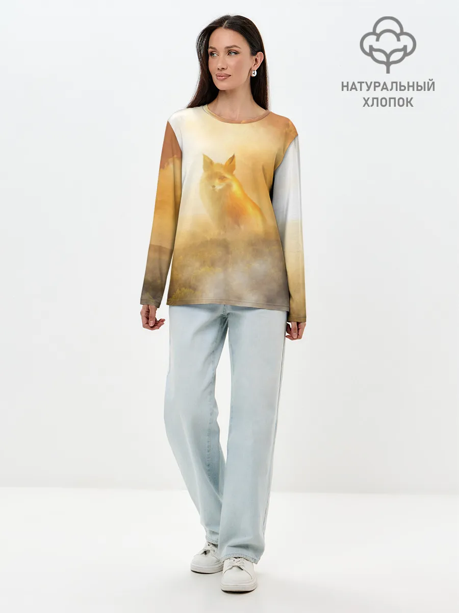 Лонгслив женский. Хлопок / Лисичка в тумане