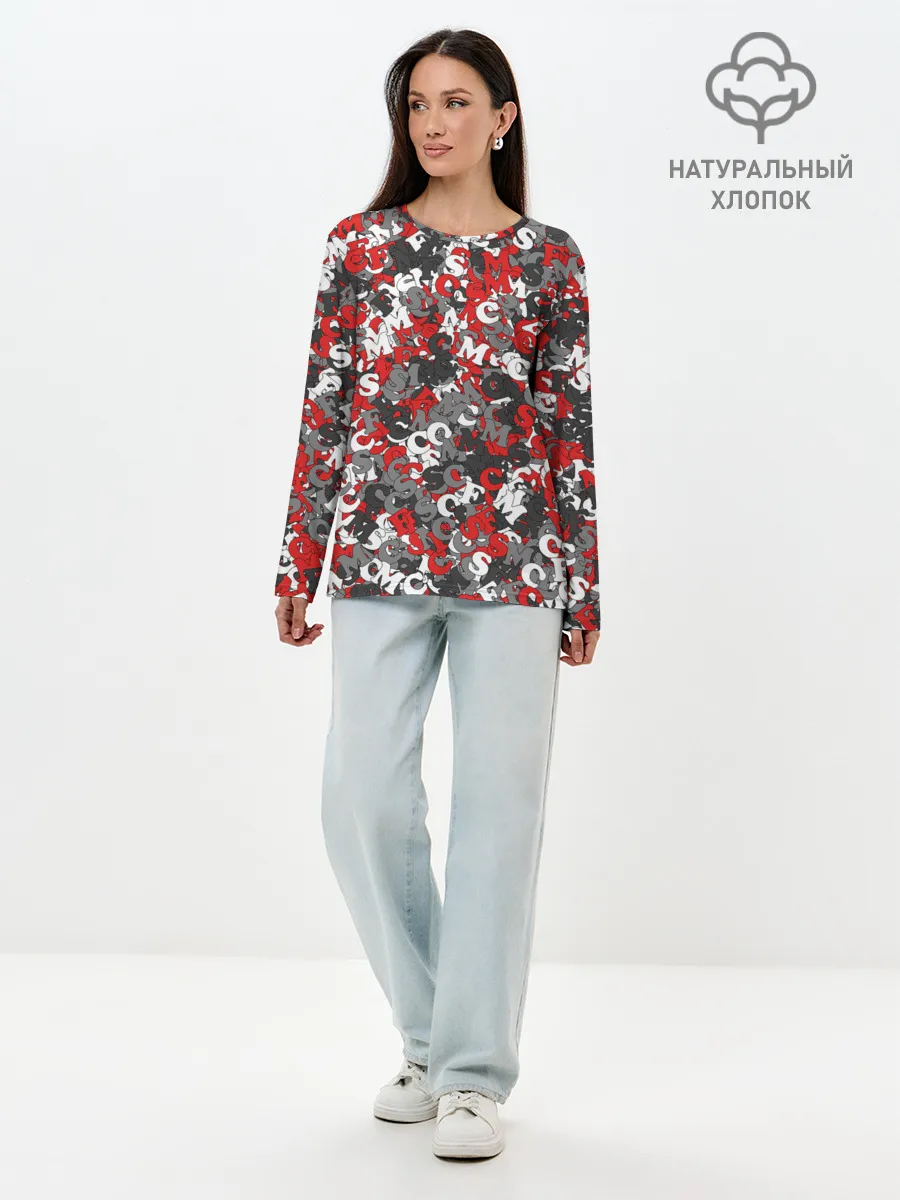 Лонгслив женский. Хлопок / Камуфляж с буквами F.C.S.M