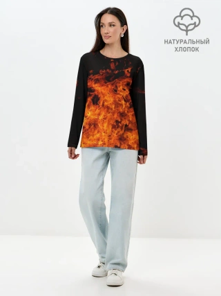 Лонгслив женский. Хлопок / Огонь