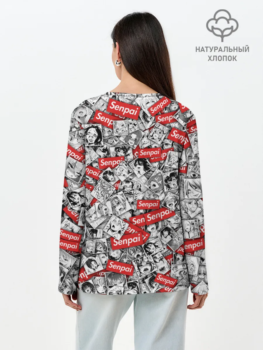 Лонгслив женский. Хлопок / Senpai ahegao