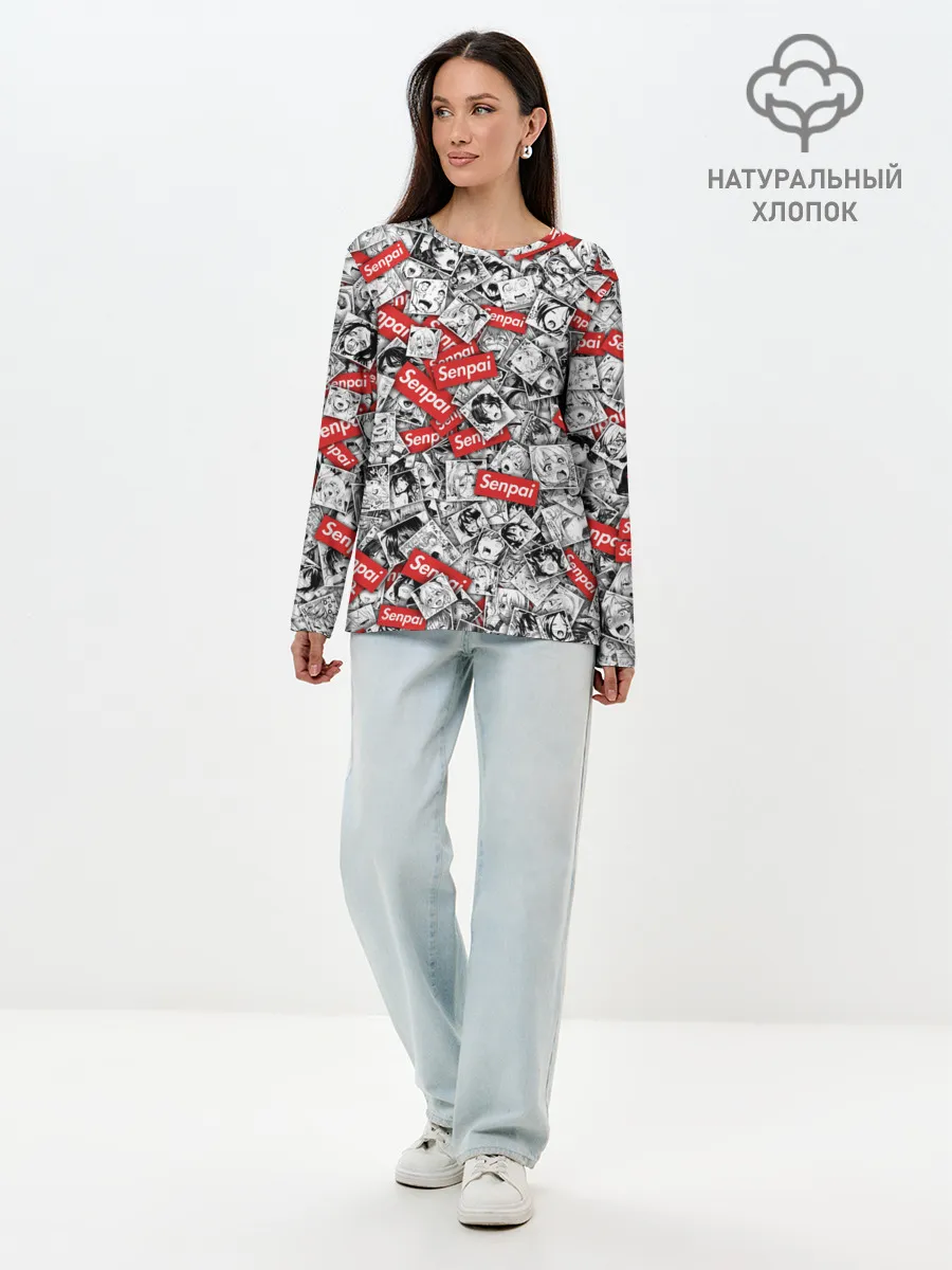 Лонгслив женский. Хлопок / Senpai ahegao