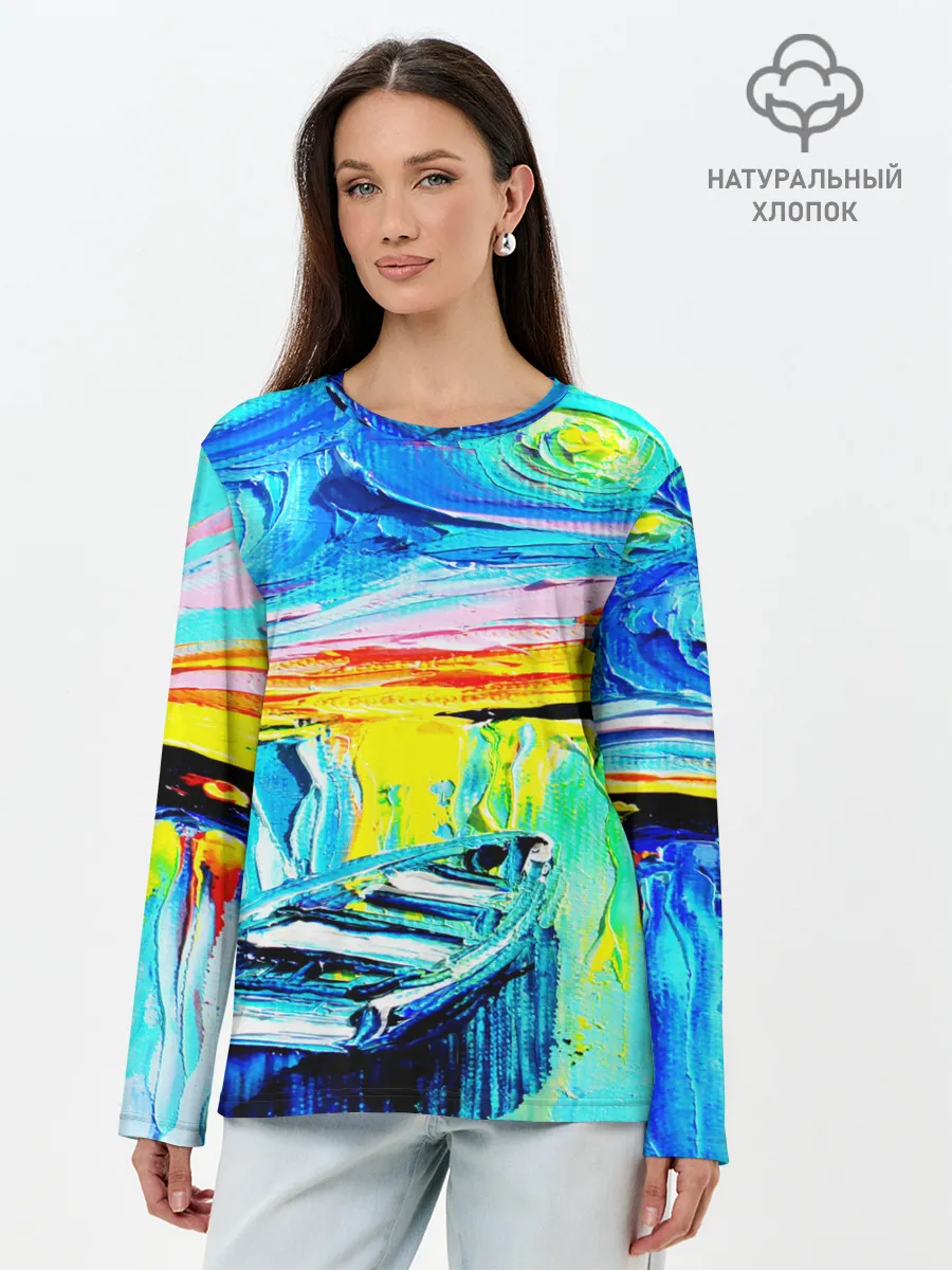Лонгслив женский. Хлопок / НОЧНОЙ ПРИЧАЛ ВАНГОГ