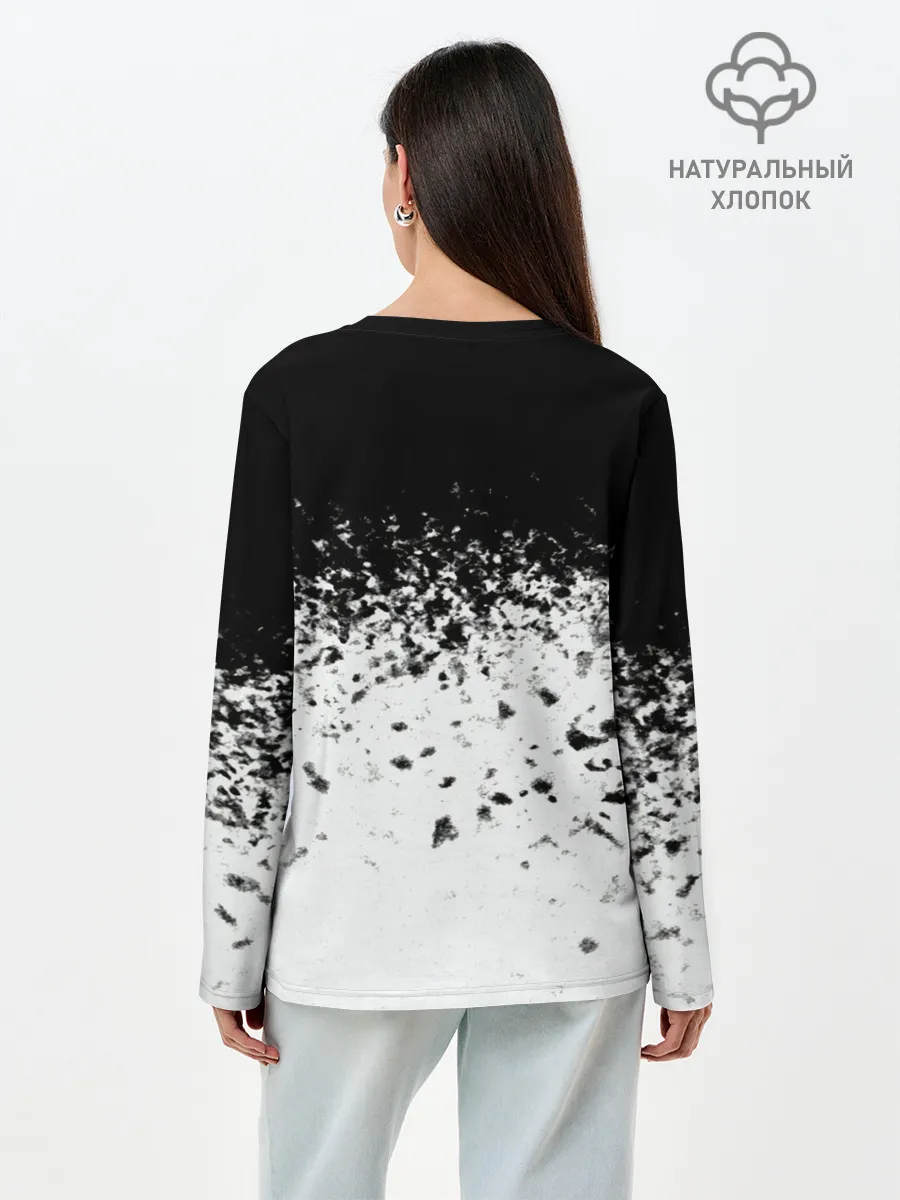 Лонгслив женский. Хлопок / чб спрей оверлорд