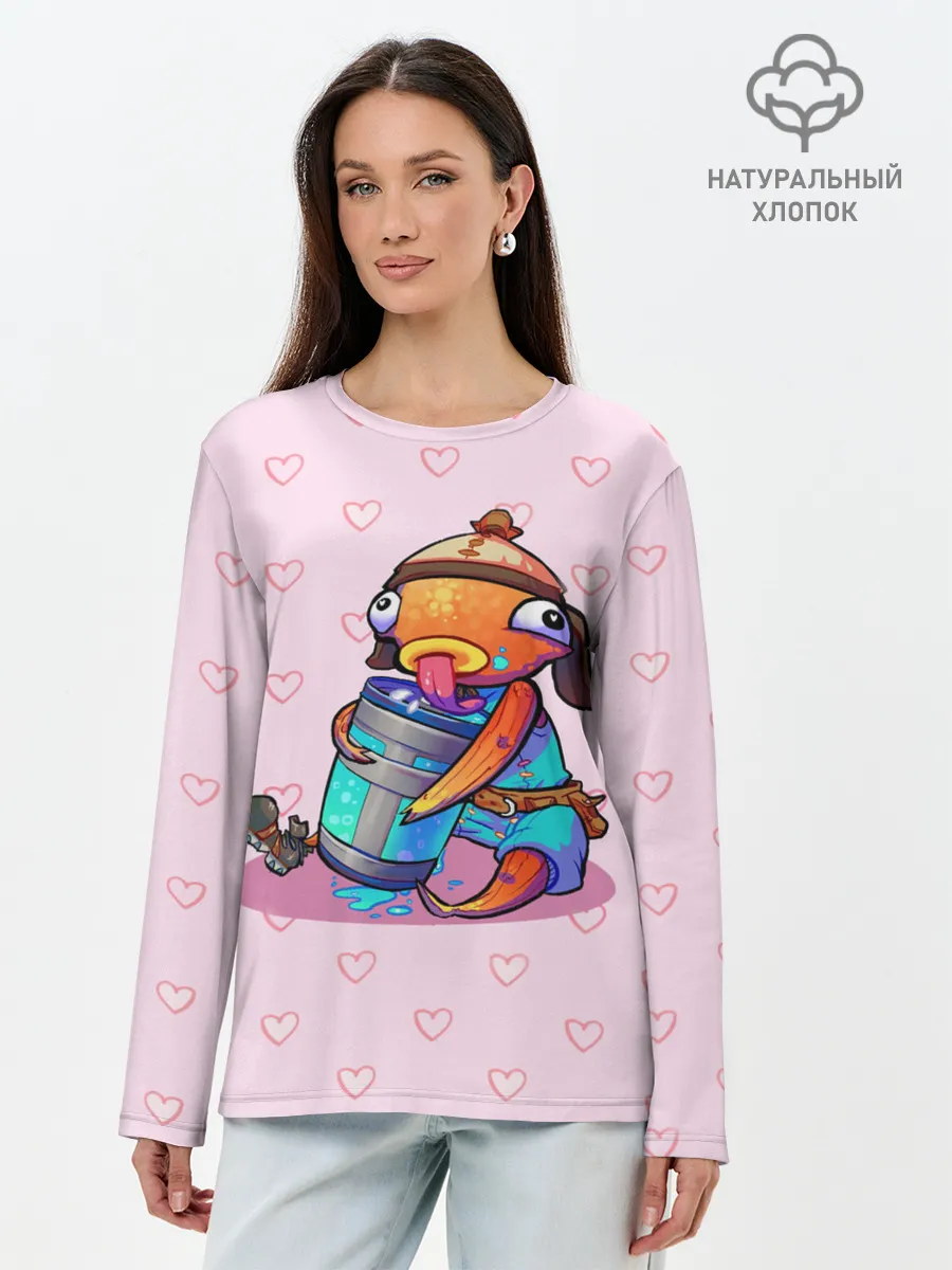 Лонгслив женский. Хлопок / Рыба Фортнайт