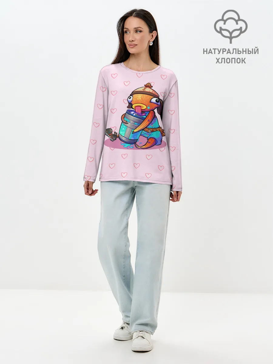 Лонгслив женский. Хлопок / Рыба Фортнайт