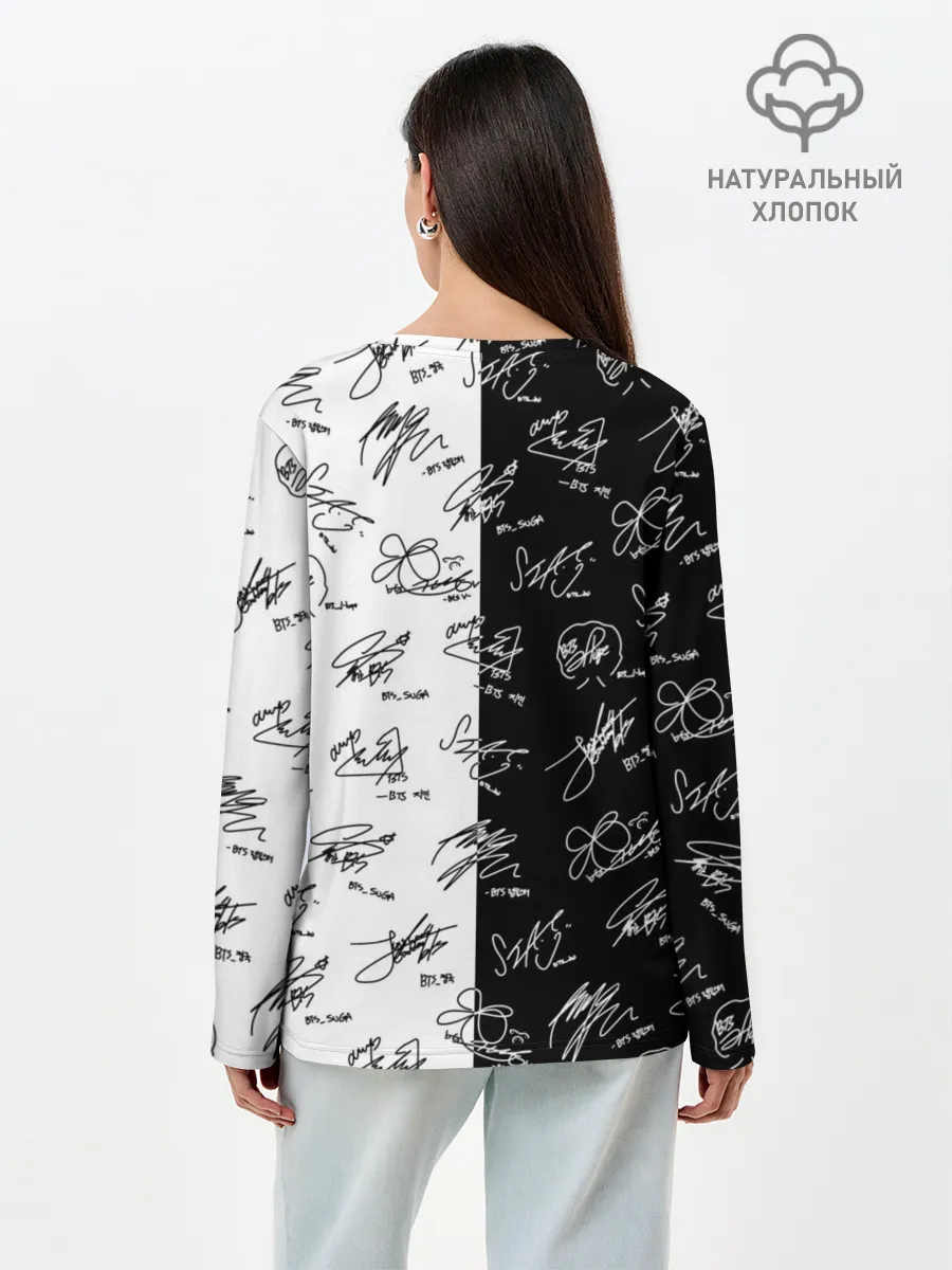 Лонгслив женский. Хлопок / BTS АВТОГРАФЫ