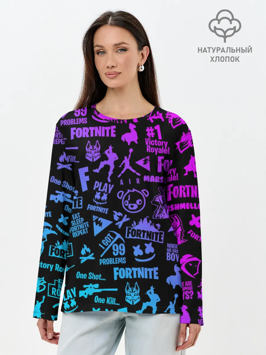 Лонгслив женский. Хлопок / FORTNITE NEON | ФОРТНАЙТ НЕОН