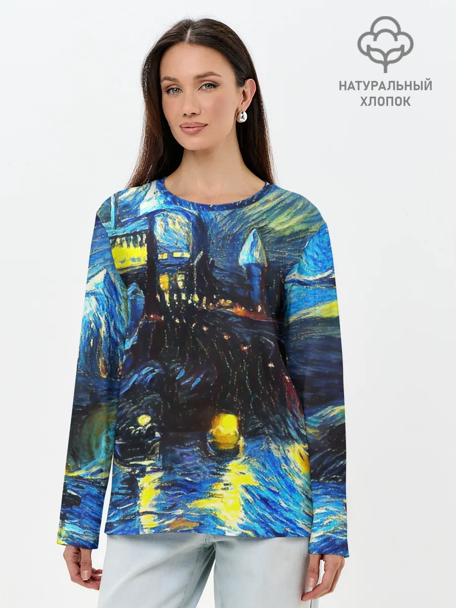 Лонгслив женский. Хлопок / Картина в стиле Вангога
