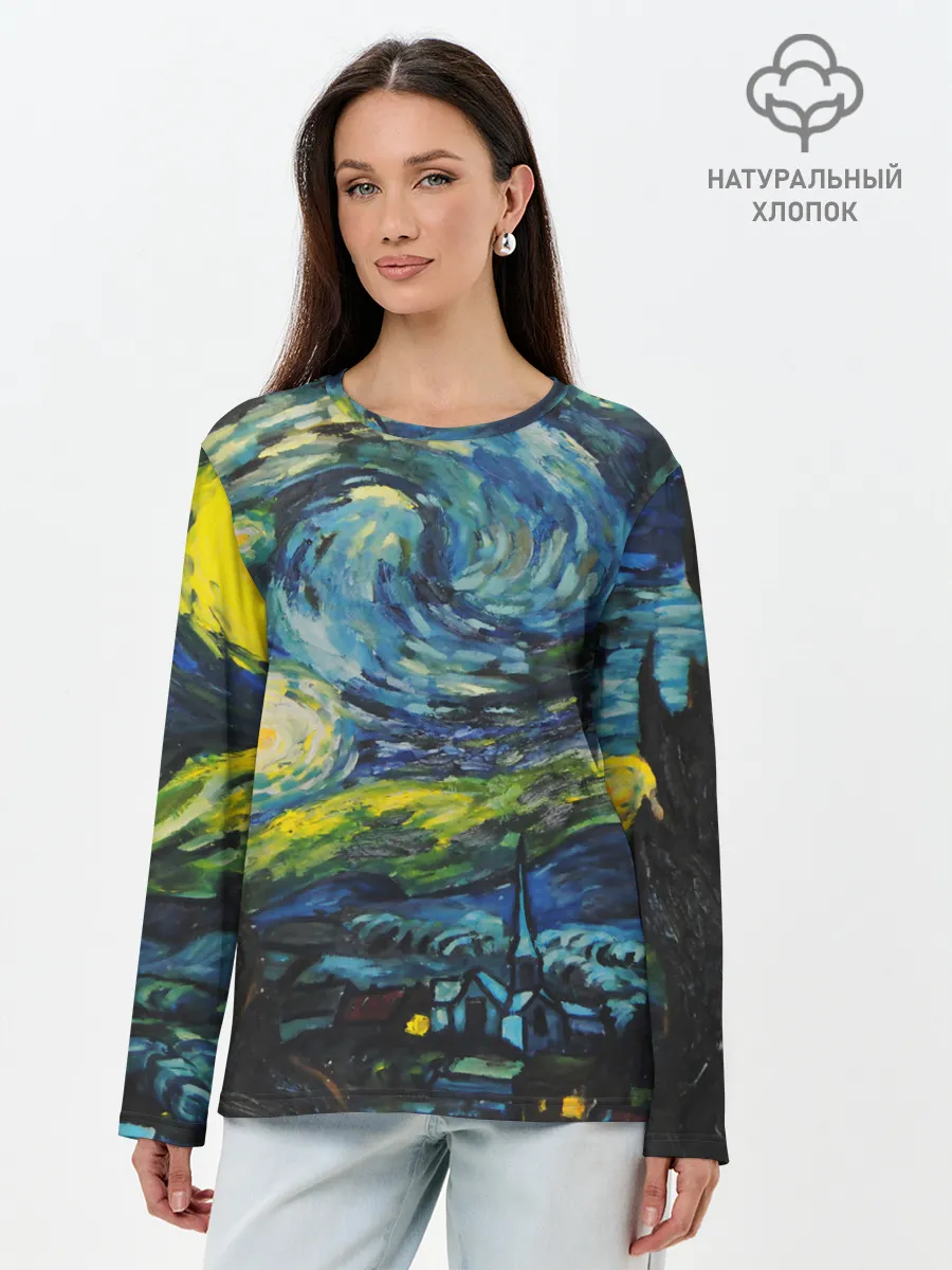 Лонгслив женский. Хлопок / ЗВЕЗДНАЯ НОЧЬ