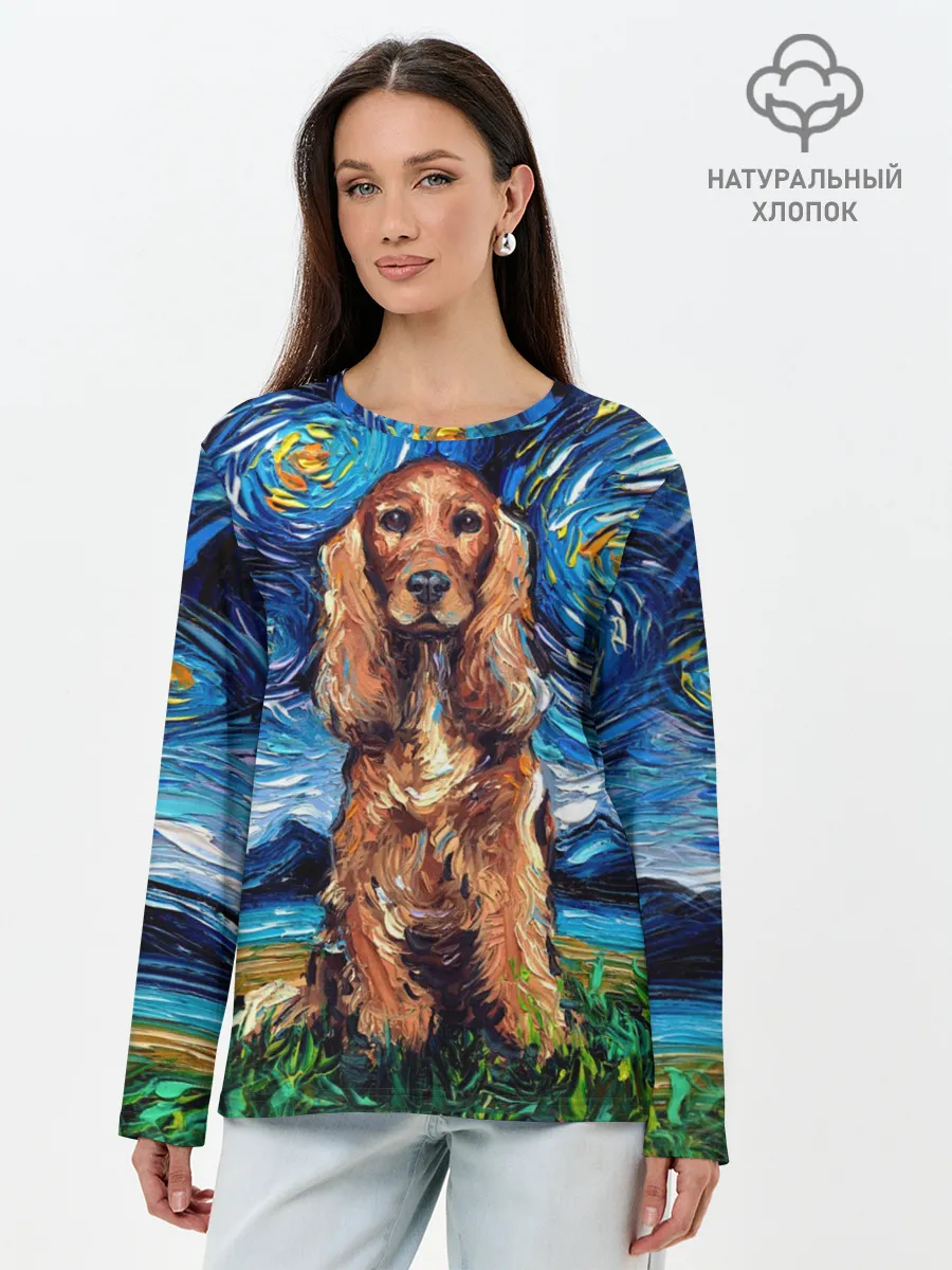 Лонгслив женский. Хлопок / Кокер-спаниель