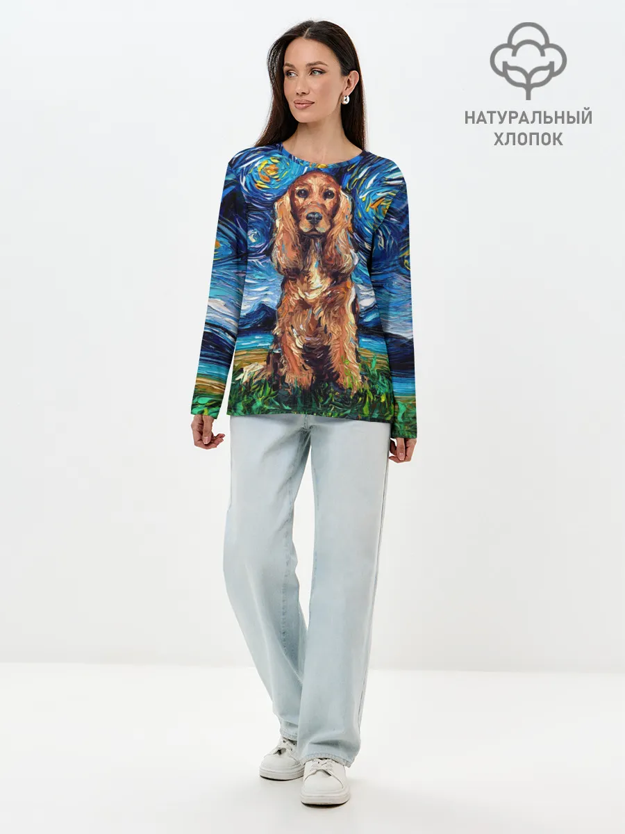 Лонгслив женский. Хлопок / Кокер-спаниель