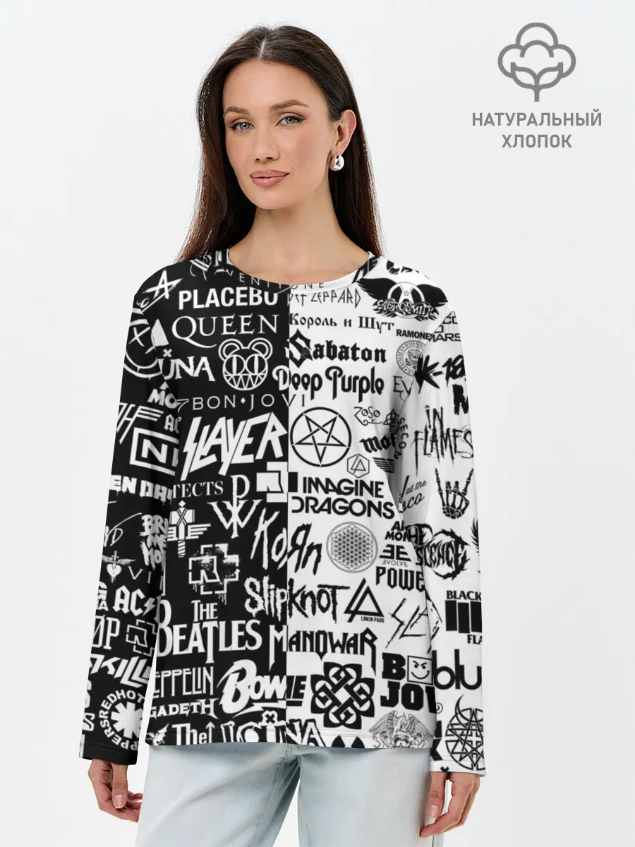 Лонгслив женский. Хлопок / ЛОГОТИПЫ РОК ГРУПП