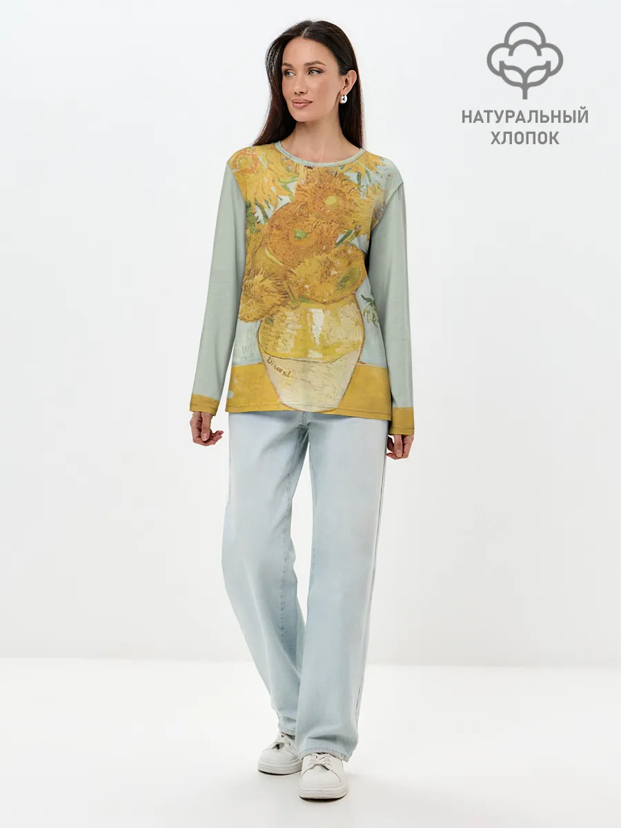 Лонгслив женский. Хлопок / Подсолнухи