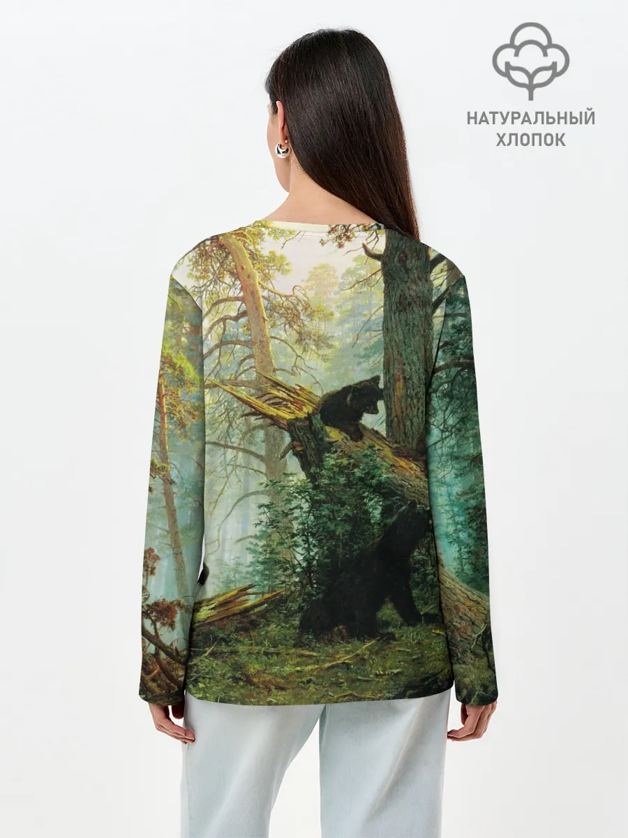 Лонгслив женский. Хлопок / Утро в сосновом лесу