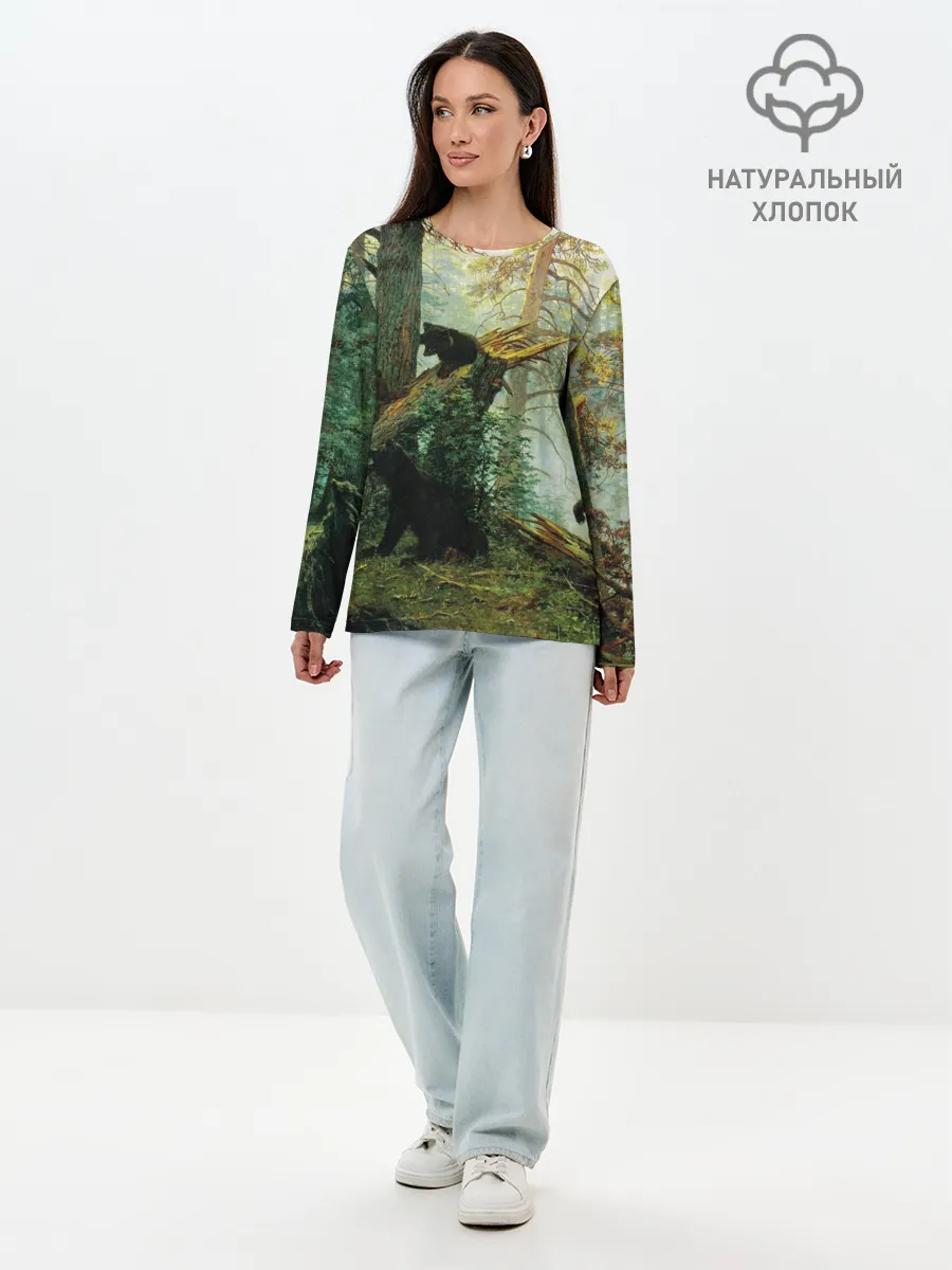 Лонгслив женский. Хлопок / Утро в сосновом лесу