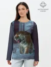 Лонгслив женский. Хлопок / ТИГР В СУМЕРЕЧНОМ ЛЕСУ