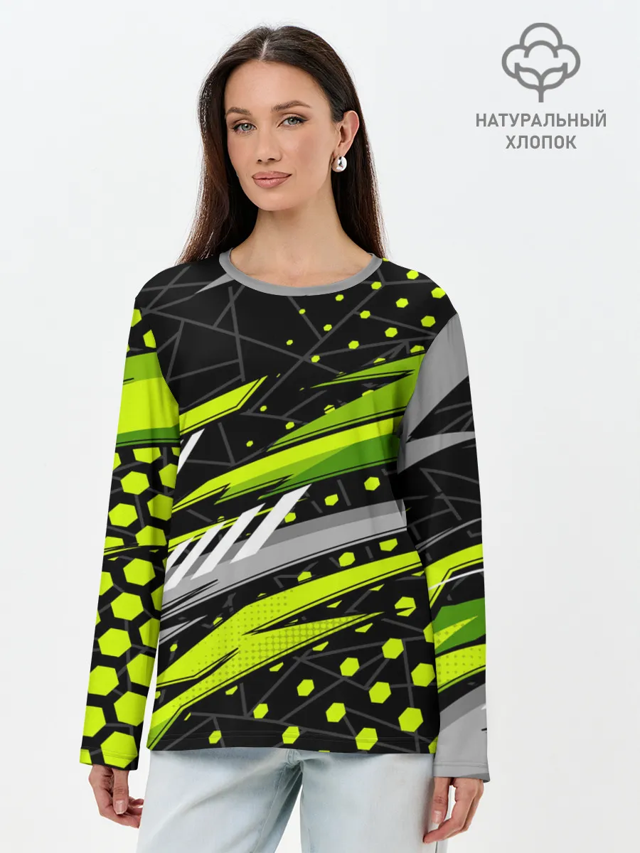 Лонгслив женский. Хлопок / Black and Green