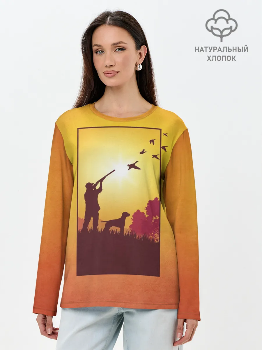 Лонгслив женский. Хлопок / Охотник с собакой
